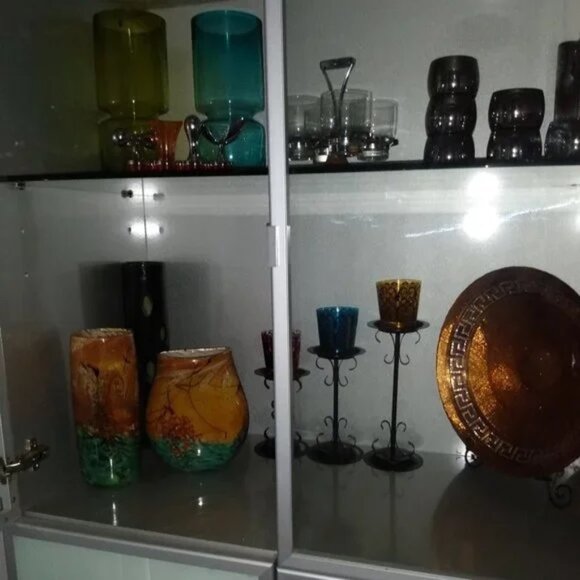 JOHN FIELDS 'SEDONA' Signed 2001 Colorful Hand Blown Studio Art Glass Pouch Vase - Picture 10 of 10